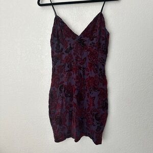 Lulus / Privy Party Girl Mini Bodycon Dress Plum Purple with Red Velvet Floral